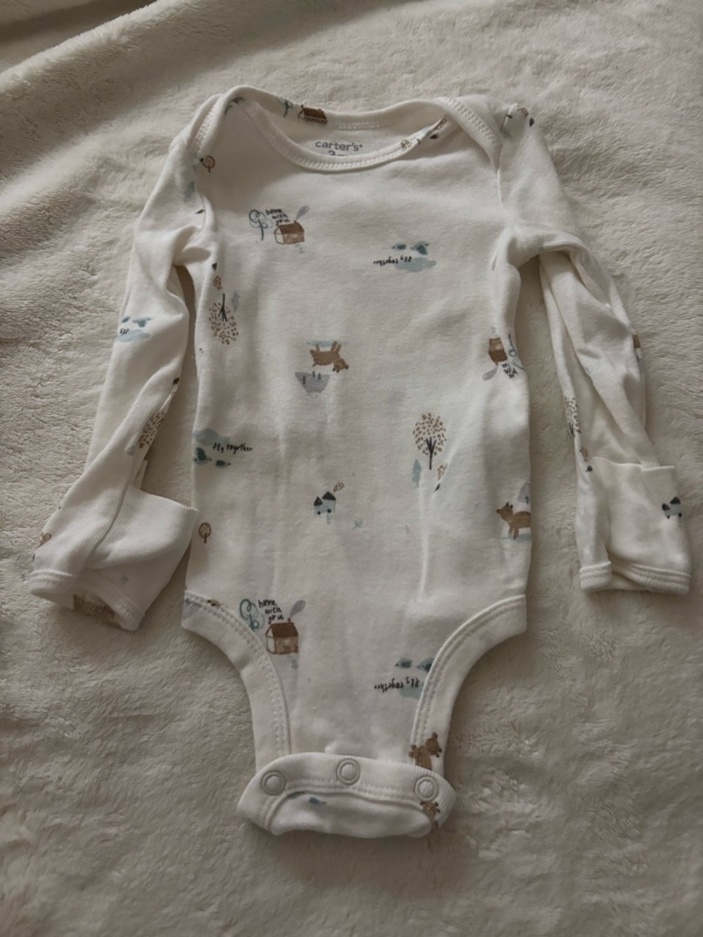 Carter's Cream Woodland Print Long-Sleeve One-Piece